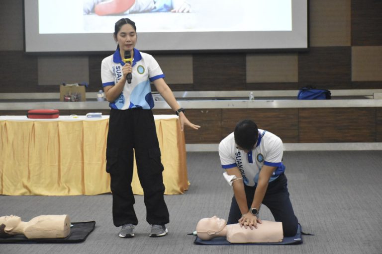 คณะกรรมการความปลอดภัย อาชีวอนามัย และสภาพแวดล้อมในการทำงาน (คปอ.) วิทยาเขตสุพรรณบุรี จัดอบรมเชิงปฏิบัติการหลักสูตร “การปฐมพยาบาลเบื้องต้นและการช่วยฟื้นคืนชีพขั้นพื้นฐาน (CPR)”